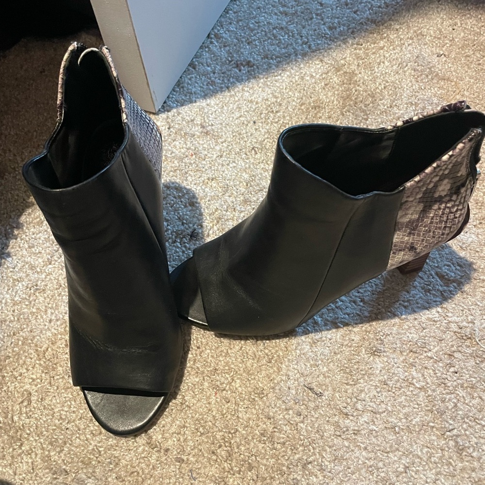 Vince Camuto Black and Snake Print Heeled Booties